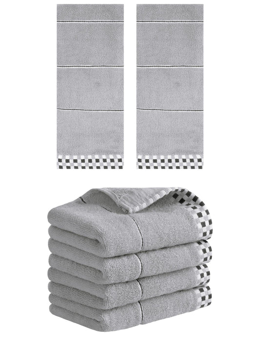 Unique Bargains 14" x 30" Striped Checked Hand Towels Grey 6