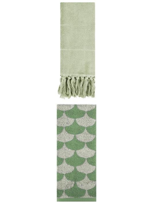 Unique Bargains 2 Pack Cotton Geometric Hand Towels Green 14"x30"/13"x29"