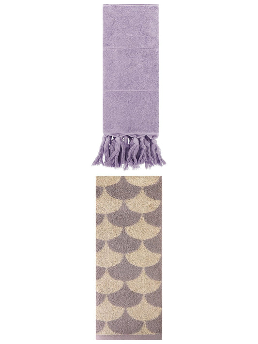 Unique Bargains 2 Pack Cotton Geometric Hand Towels Purple/Brown 14"x30"/13"x29"