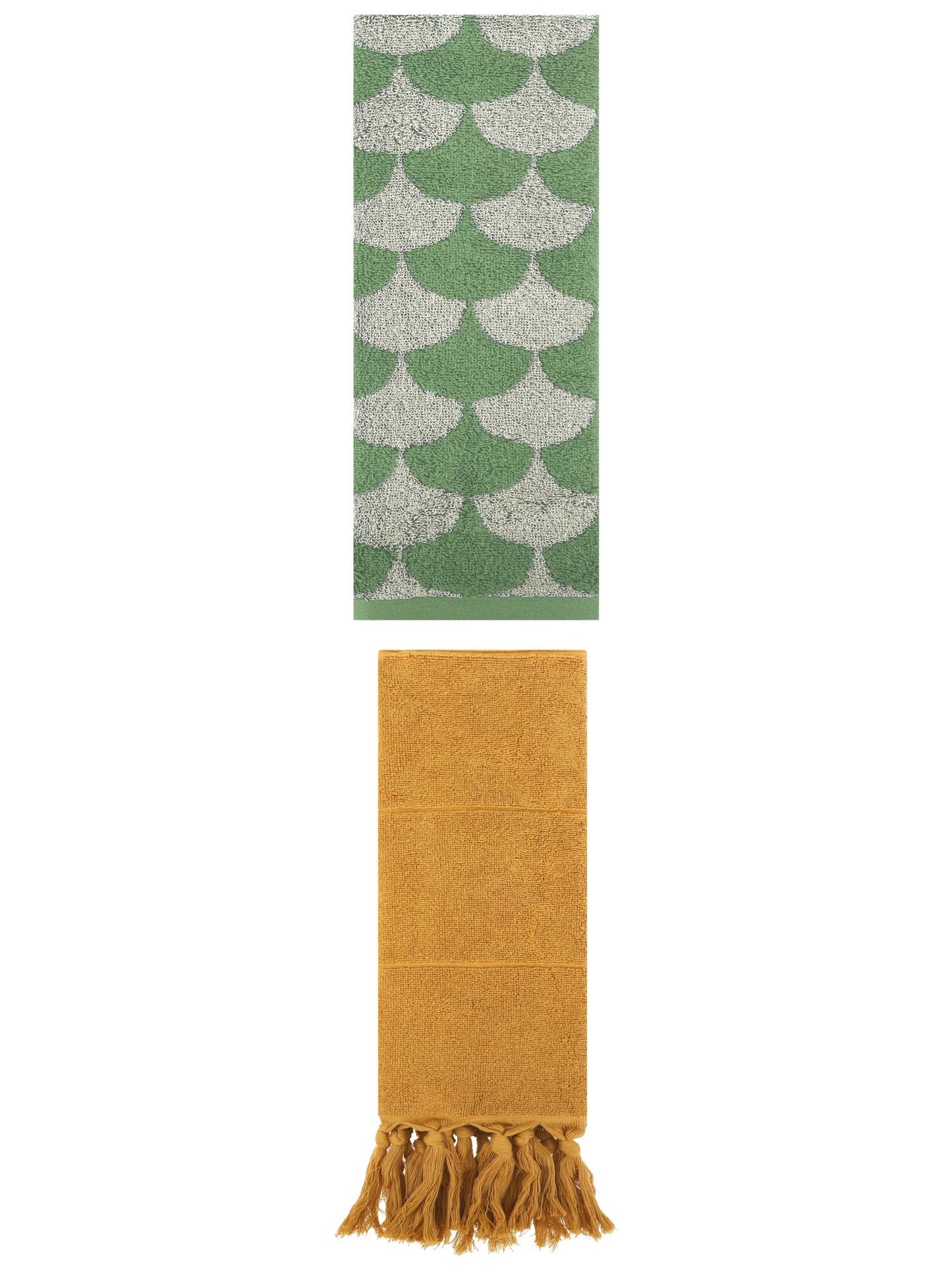 Unique Bargains 2 Pack Cotton Geometric Hand Towels Yellow/Green 14"x30"/13"x29"
