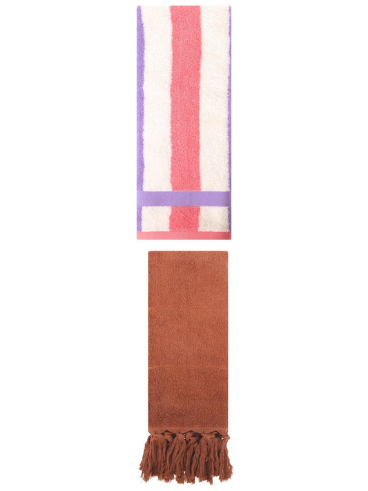 Unique Bargains 2 Pack Soft Decorative Hand Towel Brown/Purple Pink 14"x30"/13"x29"
