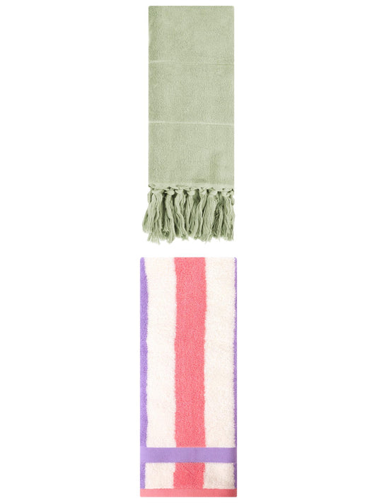 Unique Bargains 2 Pack Soft Decorative Hand Towel Green/Purple Pink 14"x30"/13"x29"