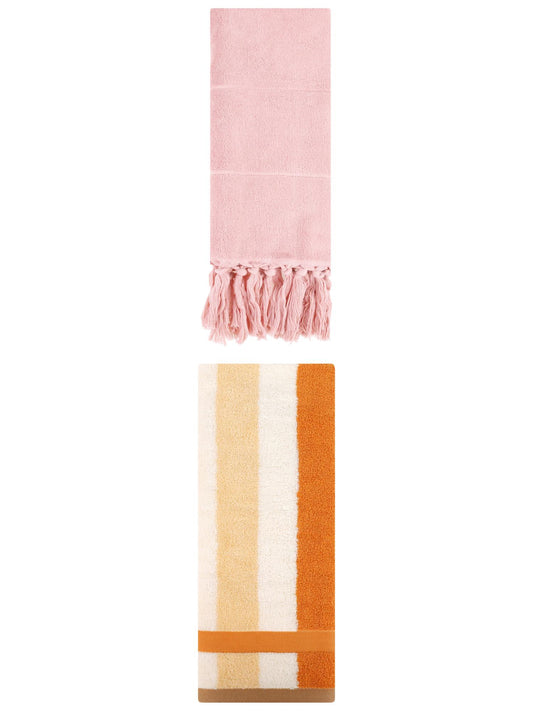 Unique Bargains 2 Pack Soft Decorative Hand Towel Pink/Brown Yellow 14"x30"/13"x29"