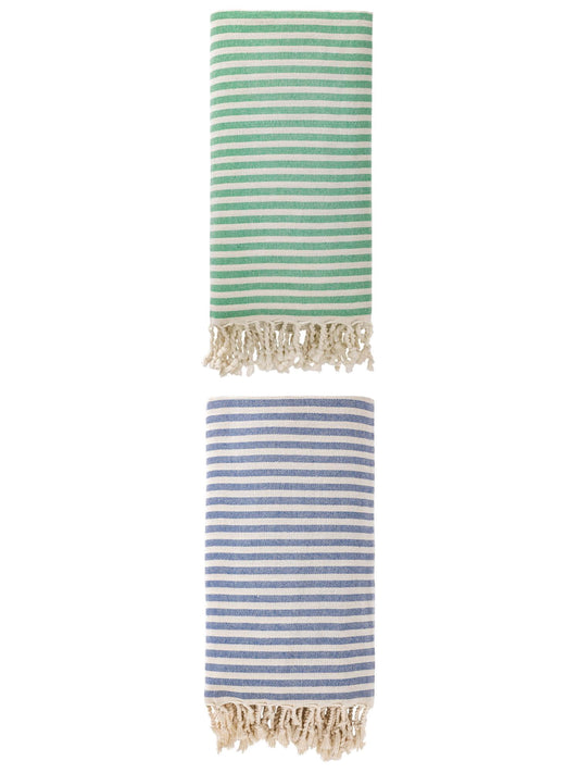 Unique Bargains 2 Pack Soft Sand Free Quick Dry Turkish Towel Green/Blue 71"x40"
