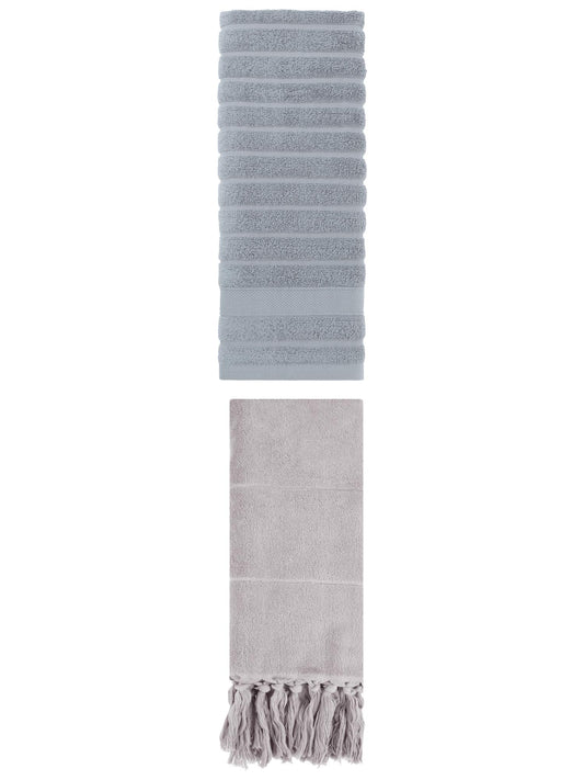 Unique Bargains 2 Pack Solid Absorbent Soft Cotton Hand Towels 14" x 30" Grey