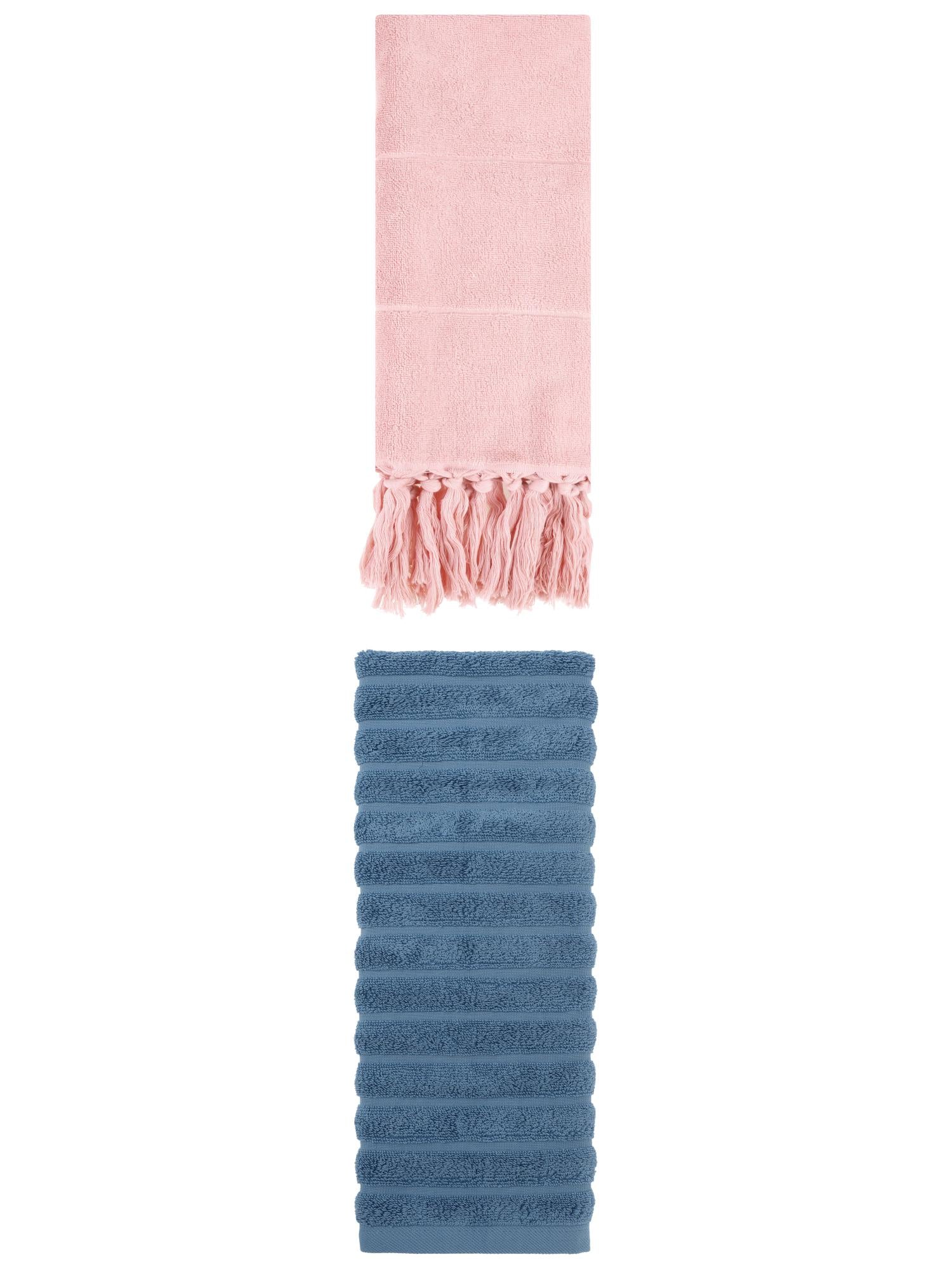 Unique Bargains 2 Pack Solid Absorbent Soft Cotton Hand Towels 14" x 30" Pink/Blue