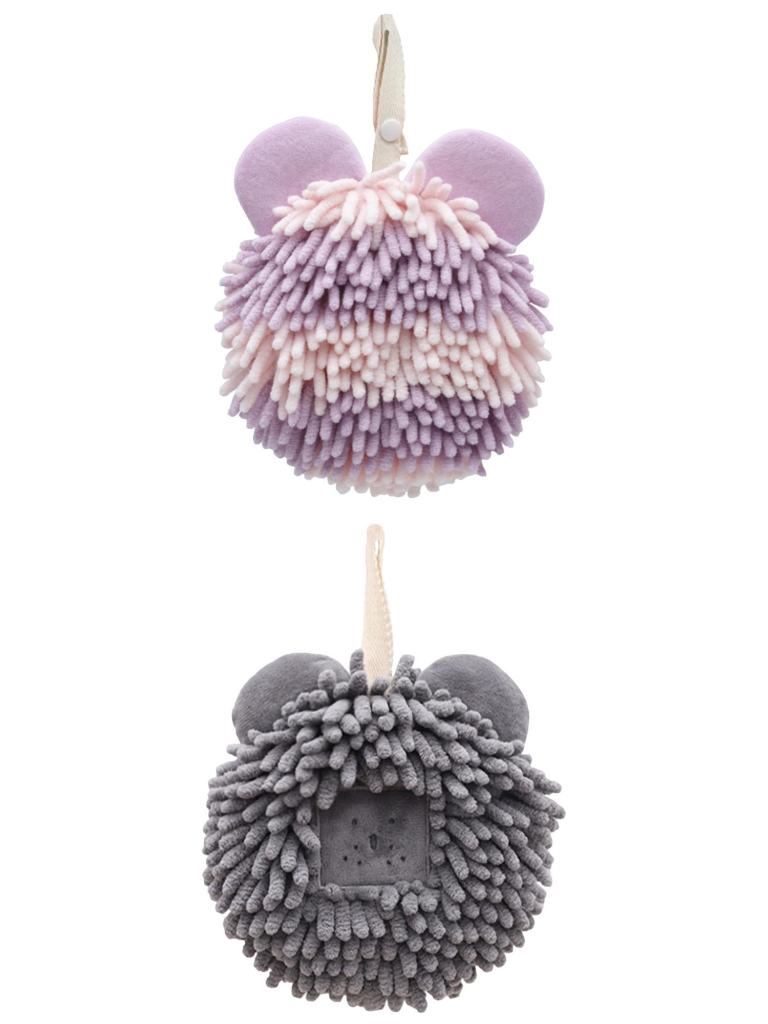 Unique Bargains 2 Packs Chenille Cute Fuzzy Hand Towels 7" x 7" Dark Grey/Purple