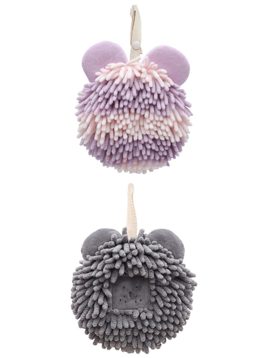 Unique Bargains 2 Packs Chenille Cute Fuzzy Hand Towels 7" x 7" Dark Grey/Purple