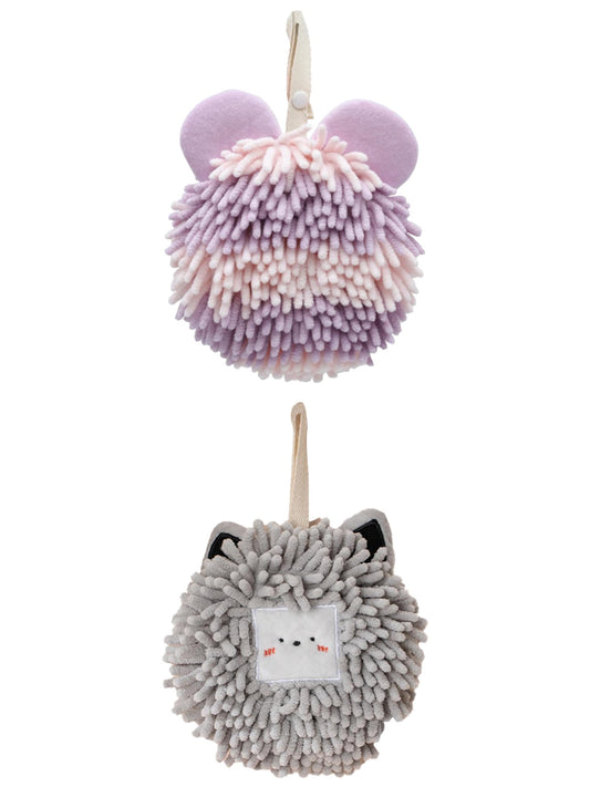 Unique Bargains 2 Packs Chenille Cute Fuzzy Hand Towels 7" x 7" Light Grey/Purple