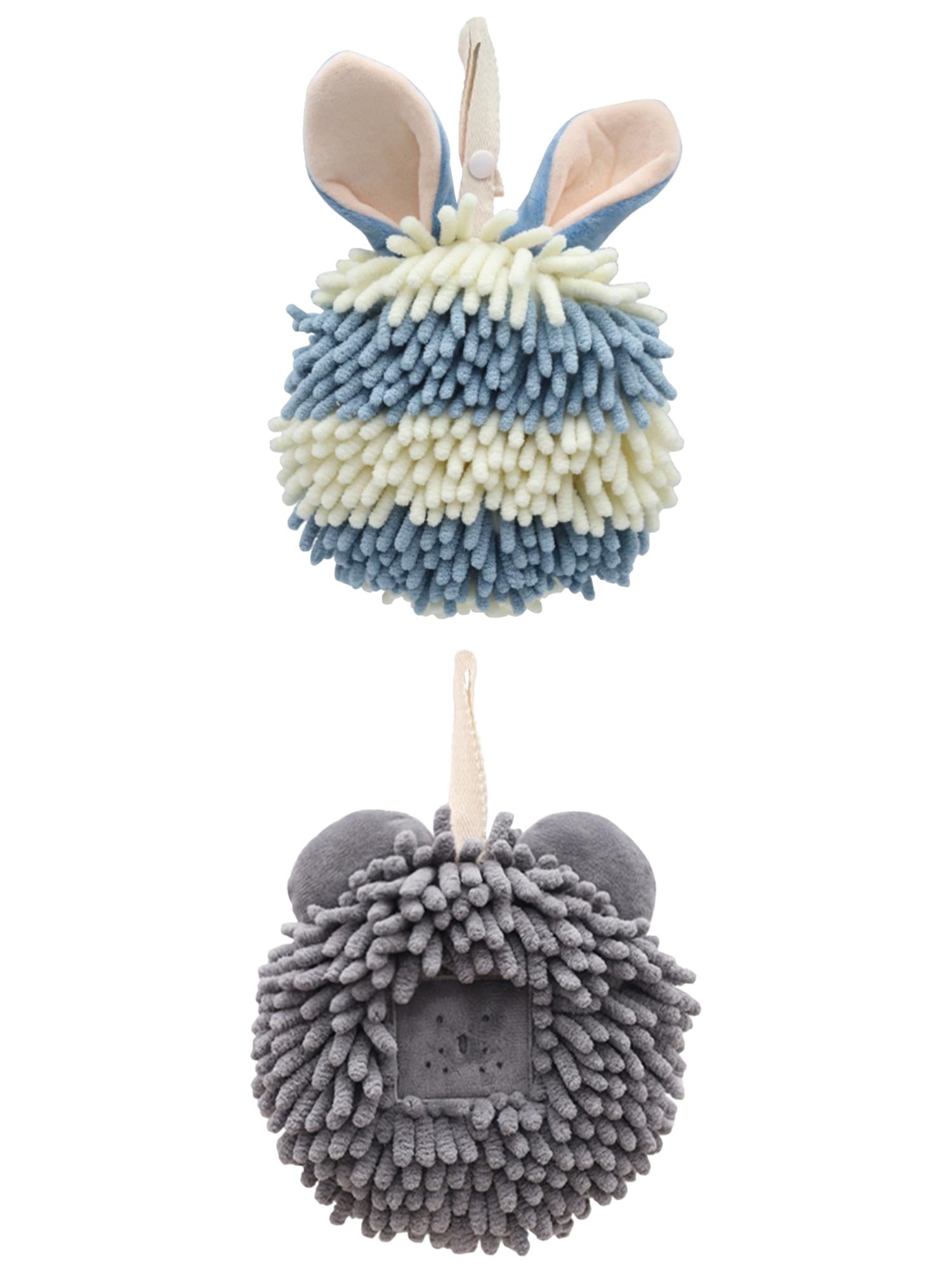 Unique Bargains 2 Packs Chenille Fuzzy Hand Towels 7" x 7" Dark Grey/Blue