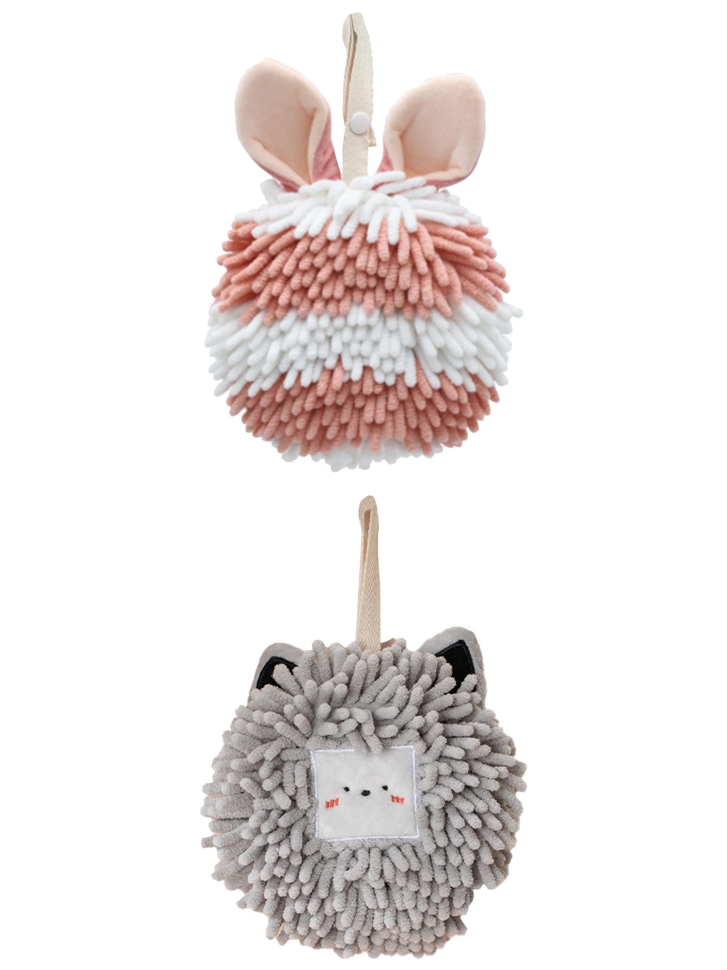 Unique Bargains 2 Packs Chenille Fuzzy Hand Towels 7" x 7" Light Grey/Pink