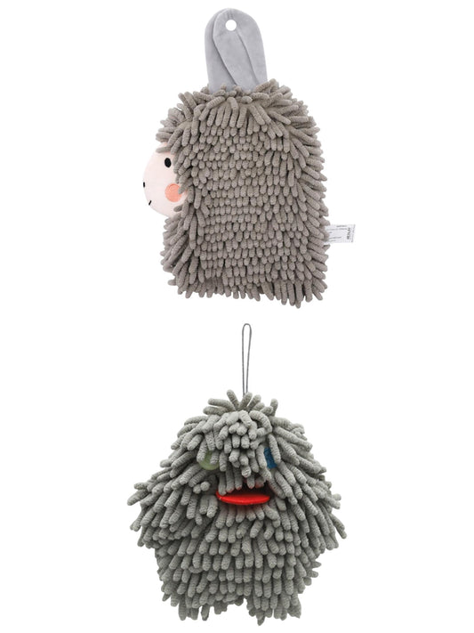 Unique Bargains 2 Packs Cute Cartoon Hand Towel 7" x 7"/7" x 11" Grey-2/Grey