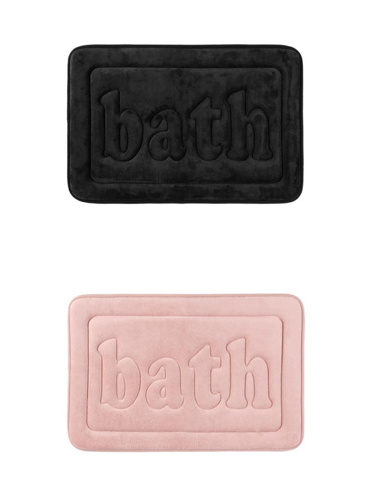 Unique Bargains 2 Pcs Bath Mat Non Skid Bottom Bath Rugs Black/Pink 16" x 24"