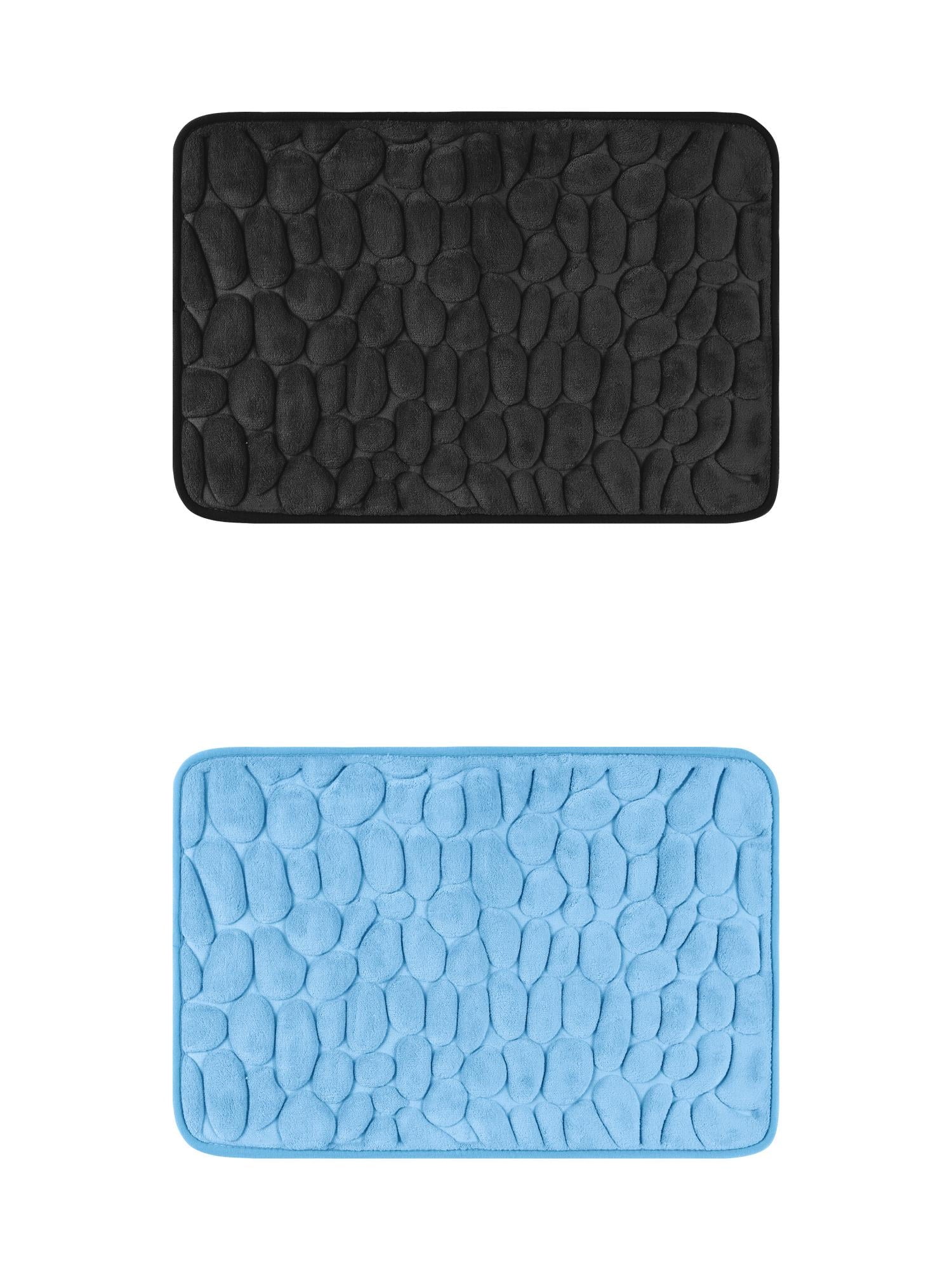 Unique Bargains 2 Pcs Bath Mat Quick Dry Bath Mats Black/Light Blue 16" x 24"