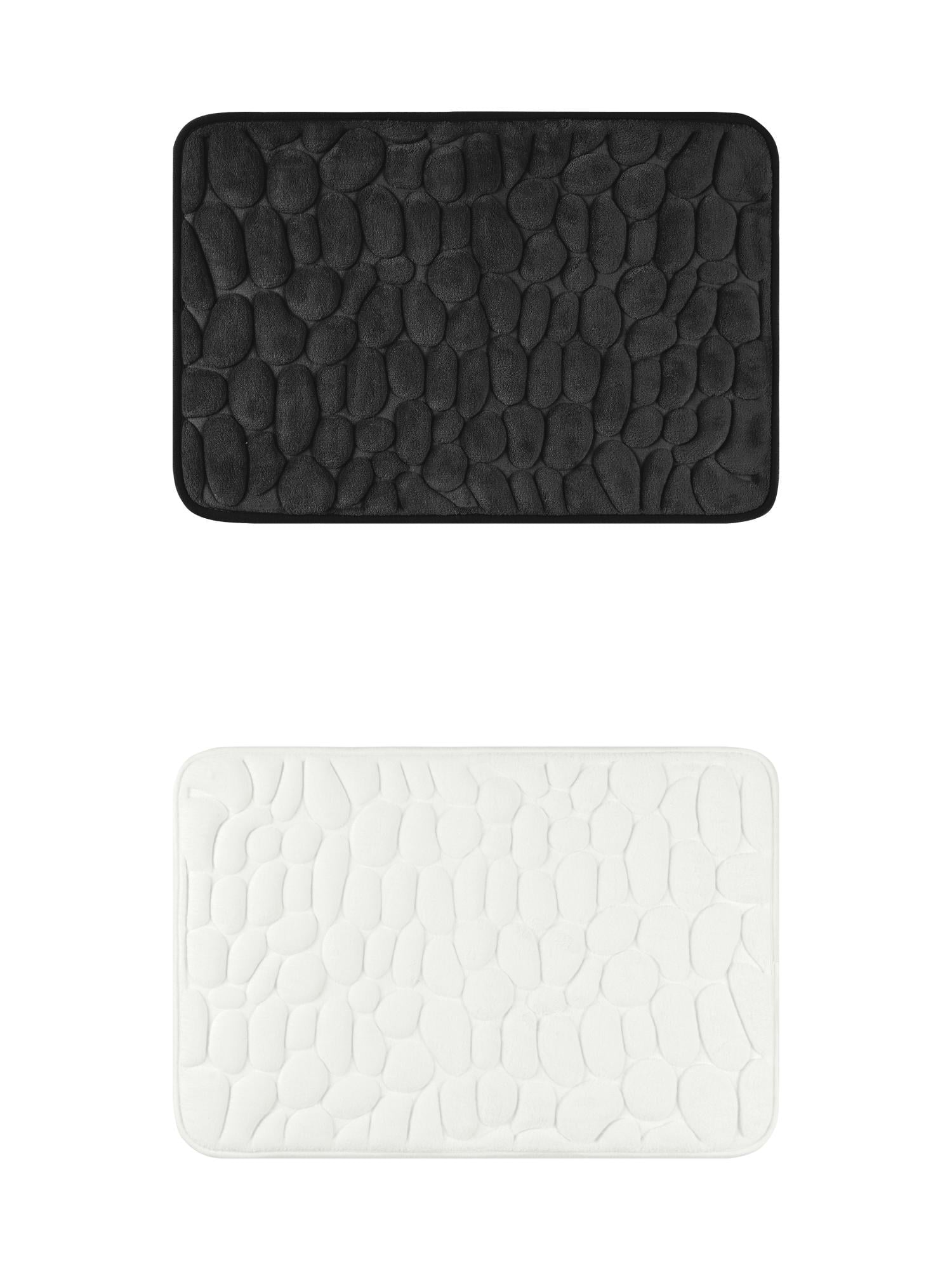 Unique Bargains 2 Pcs Bath Mat Quick Dry Bath Mats Black/Milky White 16" x 24"