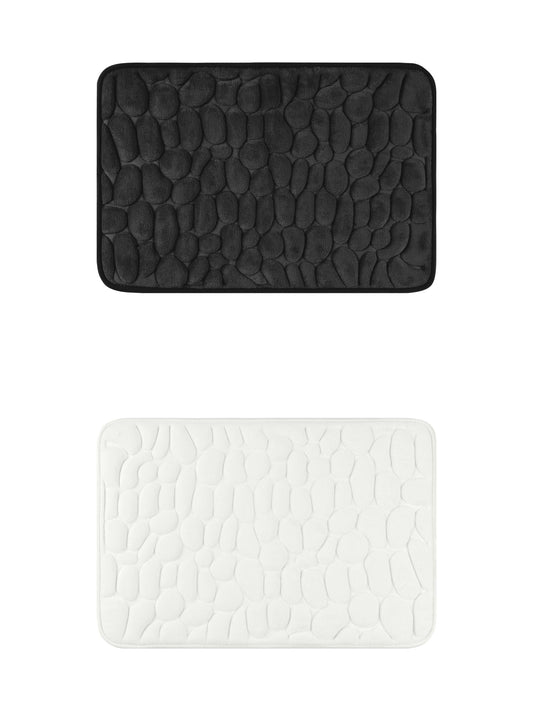Unique Bargains 2 Pcs Bath Mat Quick Dry Bath Mats Black/Milky White 20" x 32"