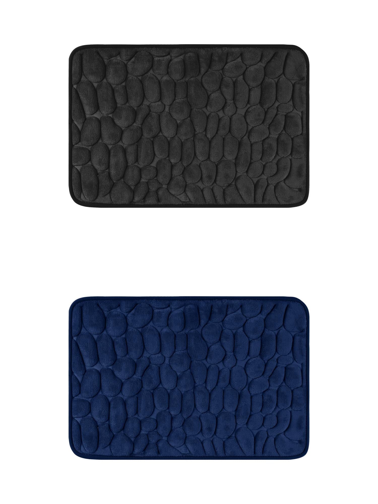 Unique Bargains 2 Pcs Bath Mat Quick Dry Bath Mats Black/Navy Blue 16" x 24"