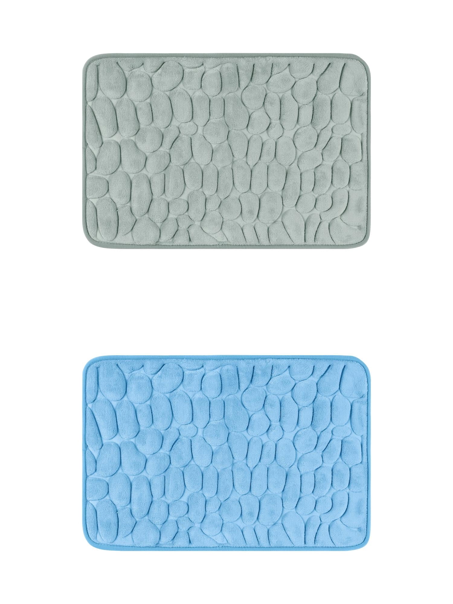Unique Bargains 2 Pcs Bath Mat Quick Dry Bath Mats Khaki/Navy Blue 16" x 24"
