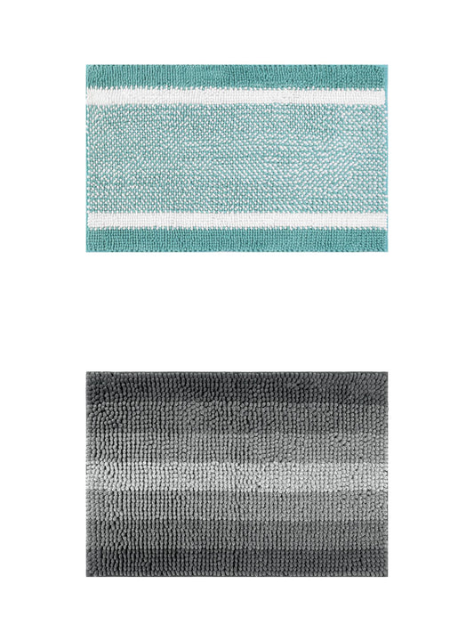 Unique Bargains 2 Pcs Chenille Soft Plush Shaggy Bathroom Rug Black/Green 16" x 24"