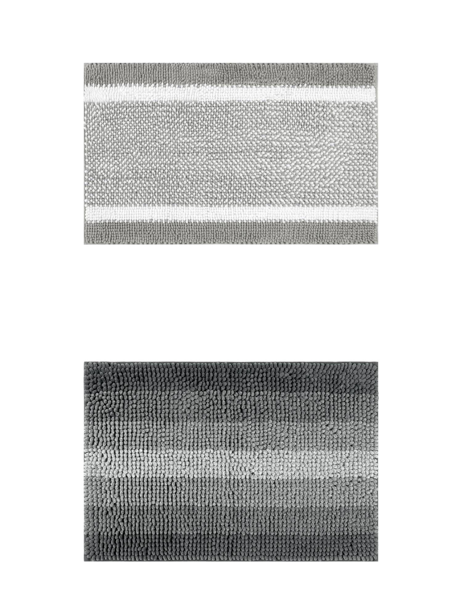 Unique Bargains 2 Pcs Chenille Soft Plush Shaggy Bathroom Rug Black/Grey 16" x 24"