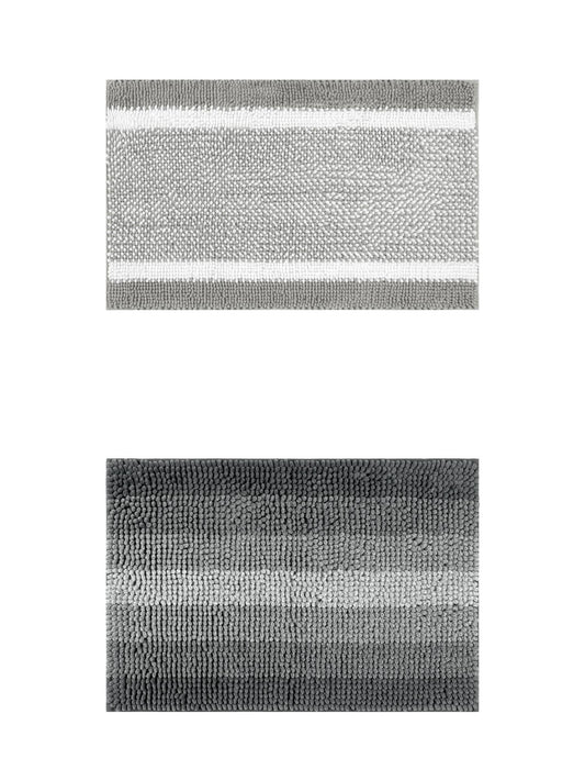 Unique Bargains 2 Pcs Chenille Soft Plush Shaggy Bathroom Rug Black/Grey 16" x 24"