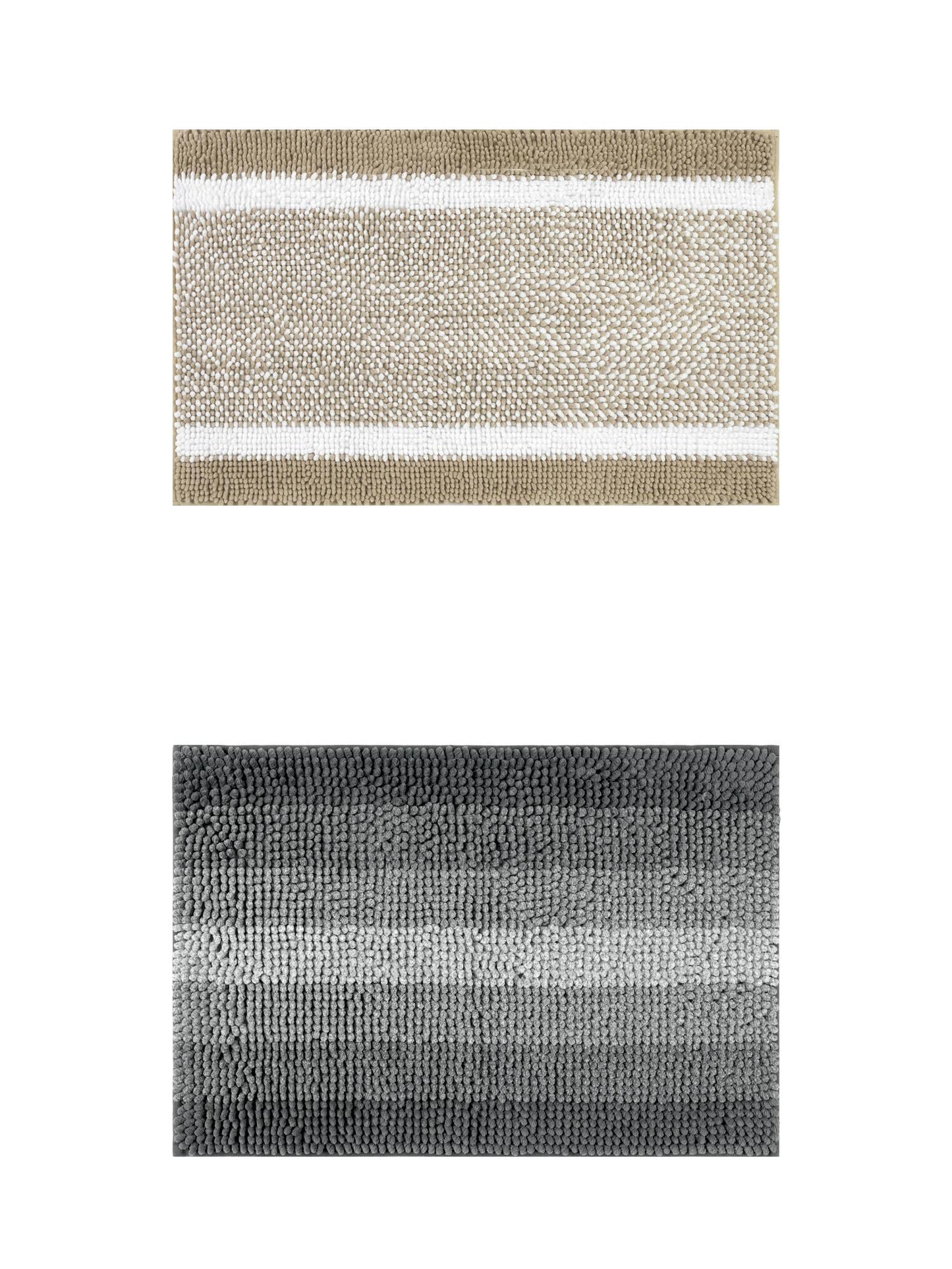 Unique Bargains 2 Pcs Chenille Soft Plush Shaggy Bathroom Rug Black/Khaki 20" x 32"