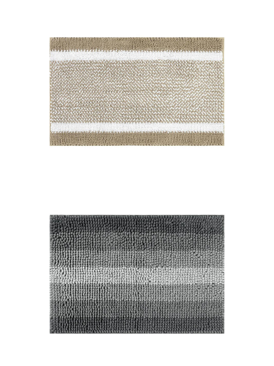 Unique Bargains 2 Pcs Chenille Soft Plush Shaggy Bathroom Rug Black/Khaki 20" x 32"