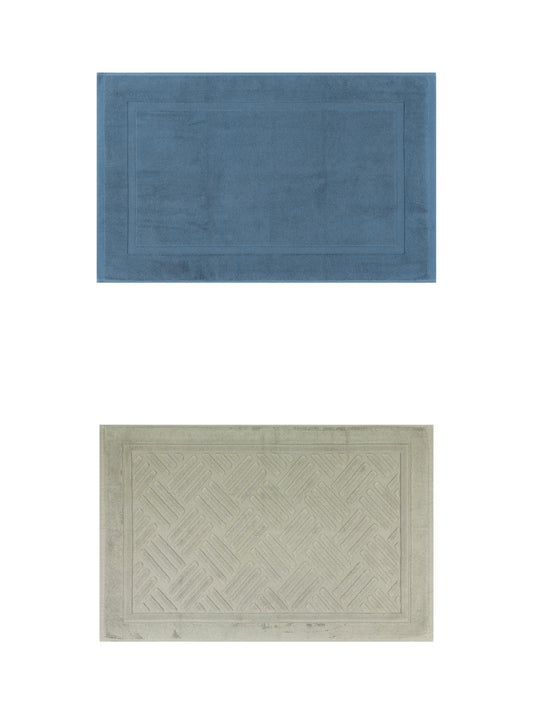 Unique Bargains 2 Pcs Cotton Banded Reversible Soft Bath Rug Dark Blue/Green 16" x 24"