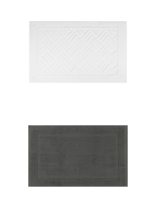 Unique Bargains 2 Pcs Cotton Banded Reversible Soft Bath Rug Grey/Beige 16" x 24"