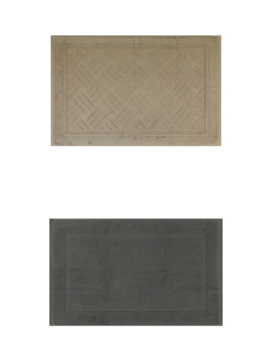 Unique Bargains 2 Pcs Cotton Banded Reversible Soft Bath Rug Grey/Khaki 16" x 24"
