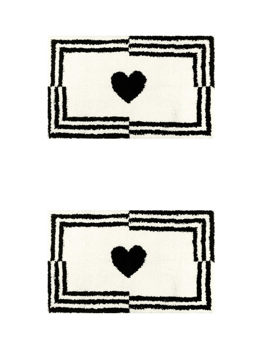 Unique Bargains 2 Pcs Cute Heart Pattern Bath Rugs Soft Absorbent Non-Slip Bath Mats Beige 16" x 24"