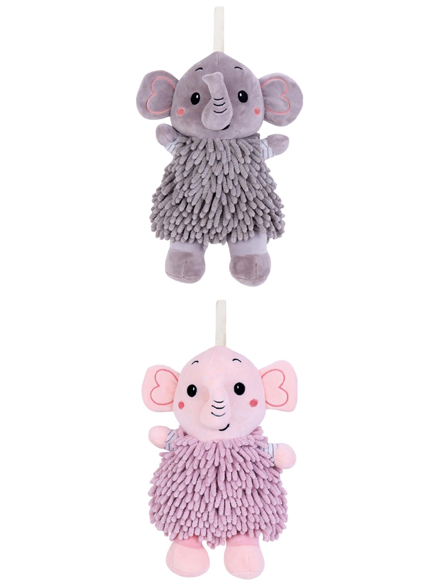 Unique Bargains 2 Pcs Elephant Hand Towel 7" x 11" Grey/Pink
