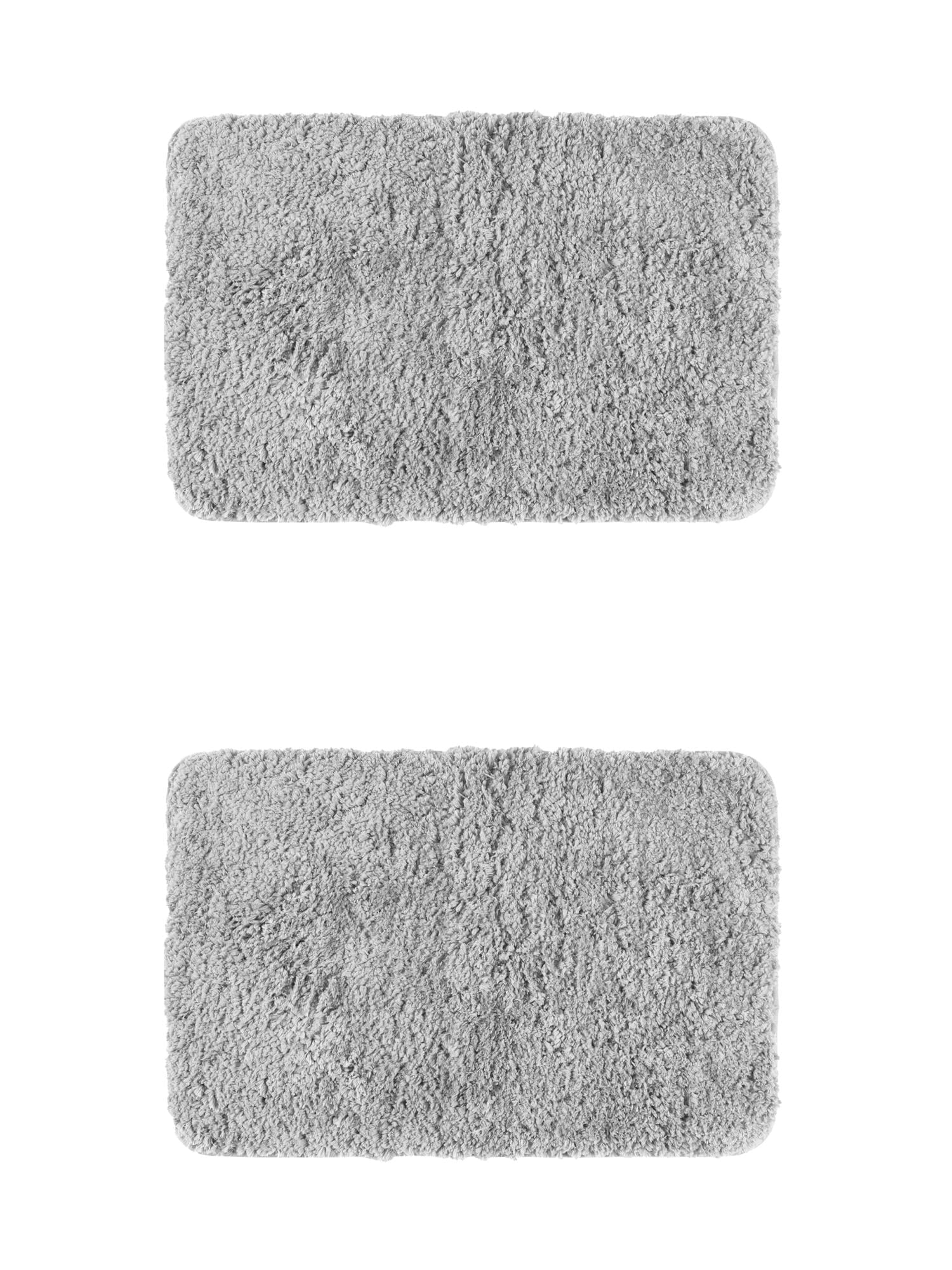 Unique Bargains 2 Pcs Extra Soft Thick Microfiber Non-Slip Plush Bath Mats Grey 16" x 24"