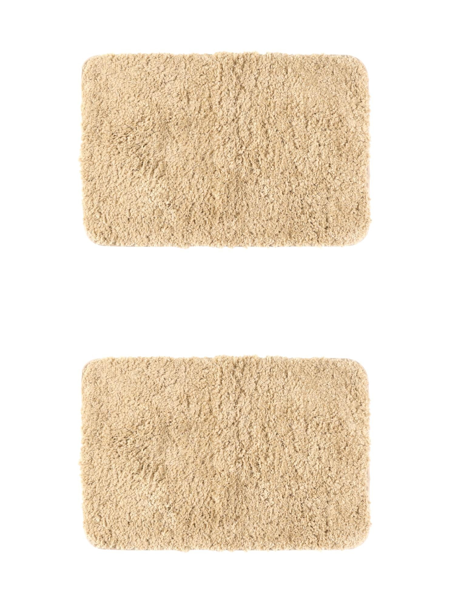 Unique Bargains 2 Pcs Extra Soft Thick Microfiber Non-Slip Plush Bath Mats Khaki 20" x 32"