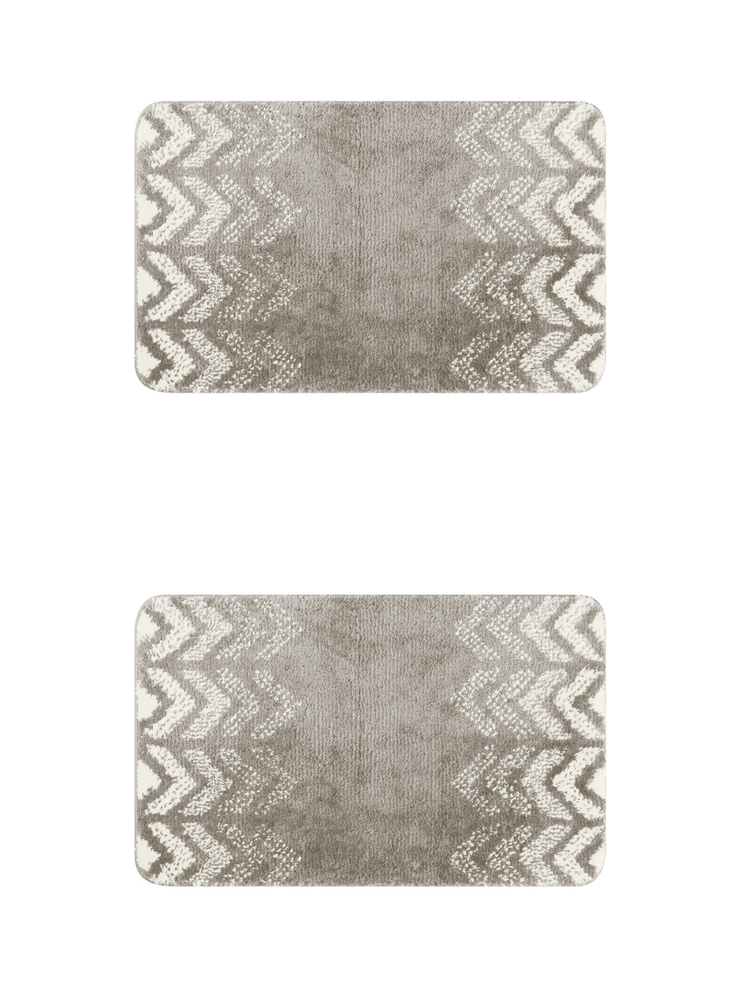 Unique Bargains 2 Pcs Geometric Patterns Bathroom Mats Absorbent Non-Slip Bath Rugs Grey 16" x 24"