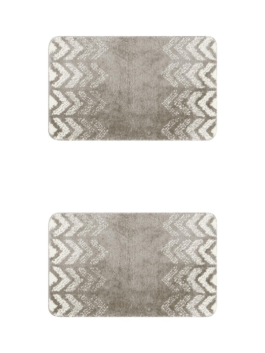 Unique Bargains 2 Pcs Geometric Patterns Bathroom Mats Absorbent Non-Slip Bath Rugs Grey 16" x 24"