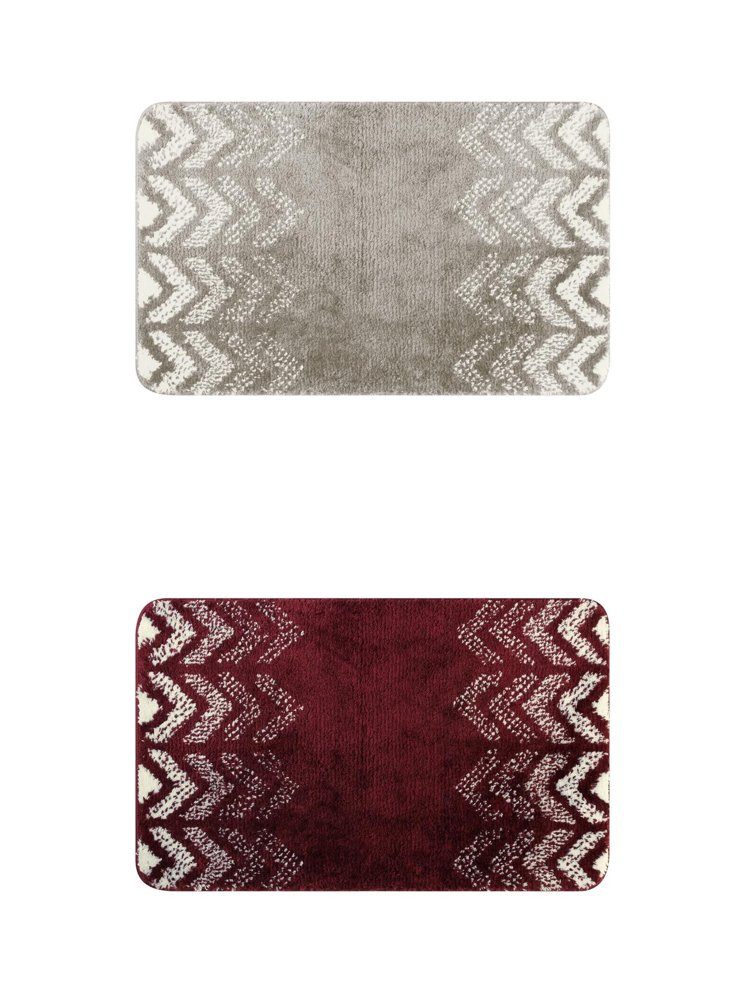 Unique Bargains 2 Pcs Geometric Patterns Bathroom Mats Absorbent Non-Slip Bath Rugs Grey/Red 16" x 24"