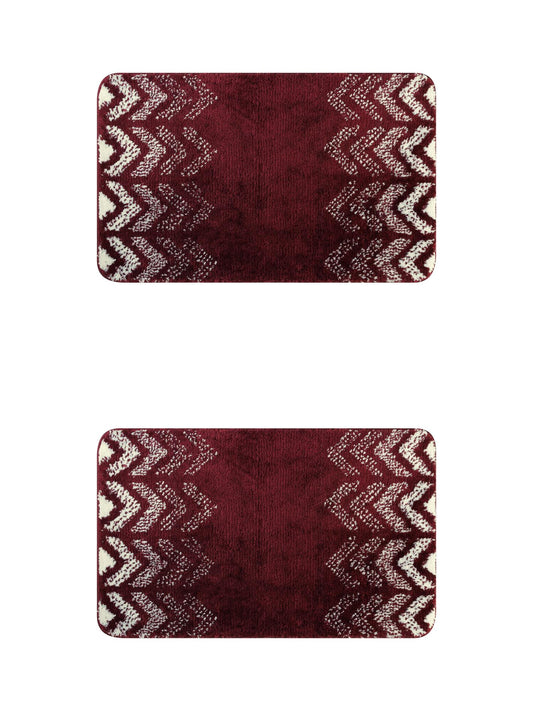 Unique Bargains 2 Pcs Geometric Patterns Bathroom Mats Absorbent Non-Slip Bath Rugs Red 16" x 24"