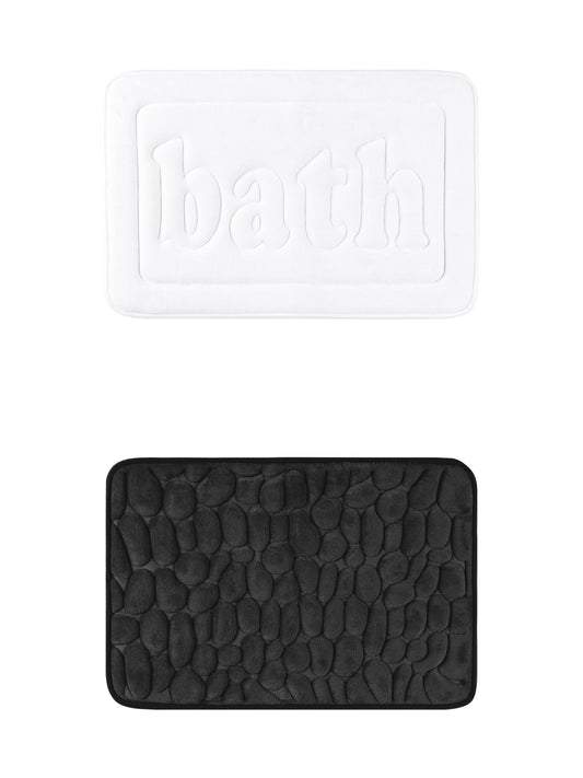 Unique Bargains 2 Pcs Memory Foam Absorbent Bathroom Rugs Black/White 16" x 24"
