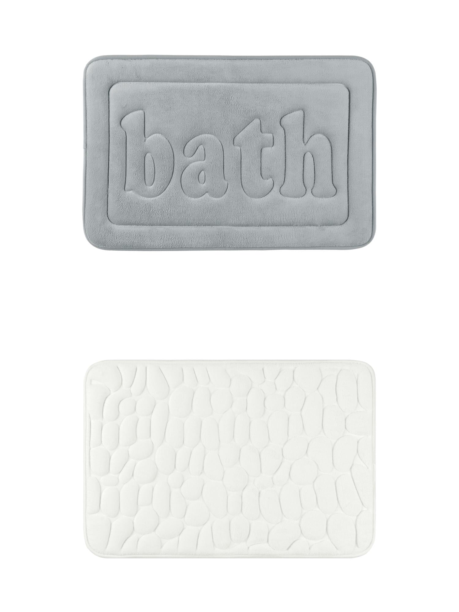 Unique Bargains 2 Pcs Memory Foam Absorbent Bathroom Rugs Milky White/Light Grey 16" x 24"