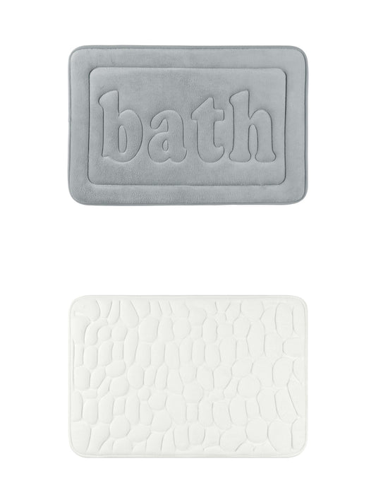 Unique Bargains 2 Pcs Memory Foam Absorbent Bathroom Rugs Milky White/Light Grey 16" x 24"