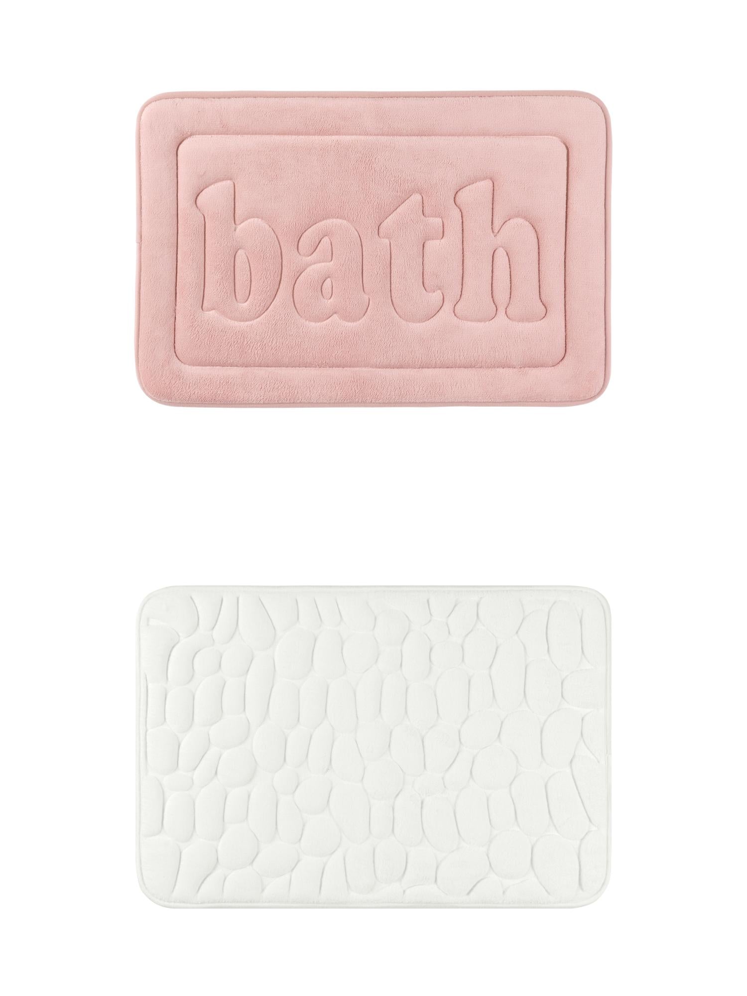 Unique Bargains 2 Pcs Memory Foam Absorbent Bathroom Rugs Milky White/Pink 20" x 32"