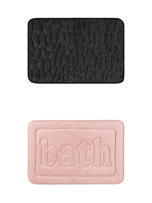 Unique Bargains 2 Pcs Memory Foam Absorbent Bathroom Rugs Pink/Black 20" x 32"
