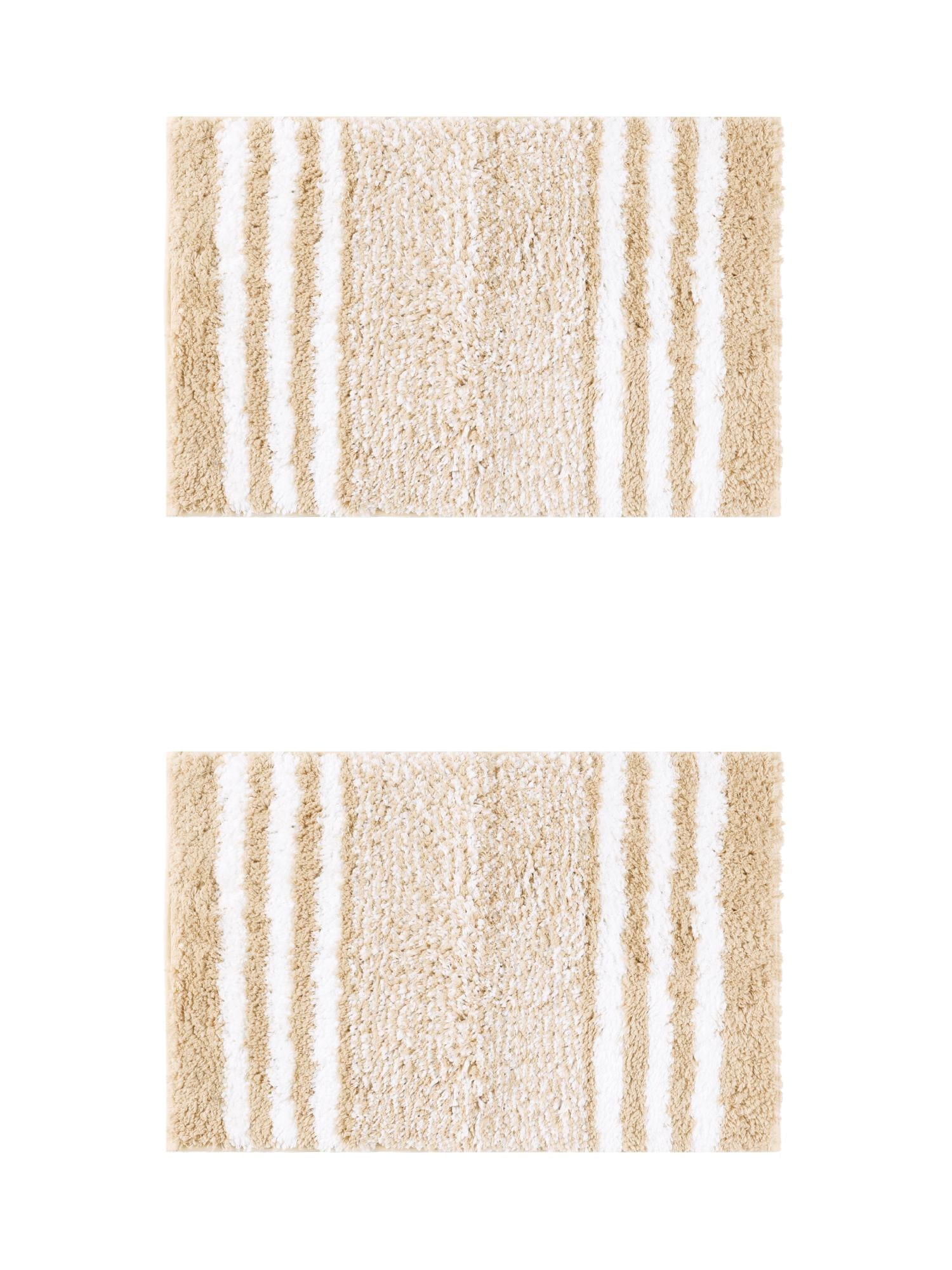 Unique Bargains 2 Pcs Microfiber Fluffy Striped Bath Rugs Non-Slip Absorbent Floor Mat Beige 16" x 24"