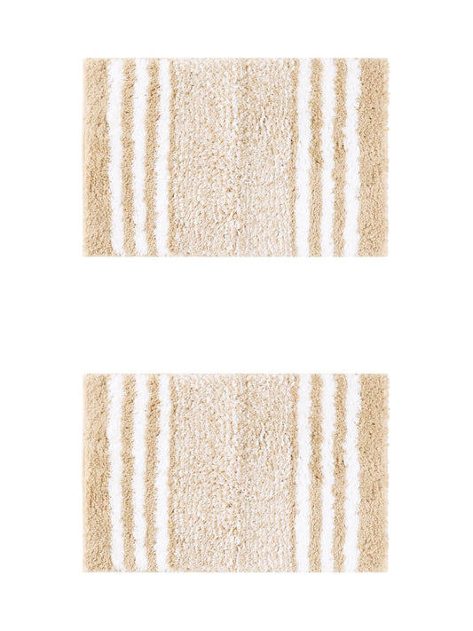 Unique Bargains 2 Pcs Microfiber Fluffy Striped Bath Rugs Non-Slip Absorbent Floor Mat Beige/Grey 20" x 32"