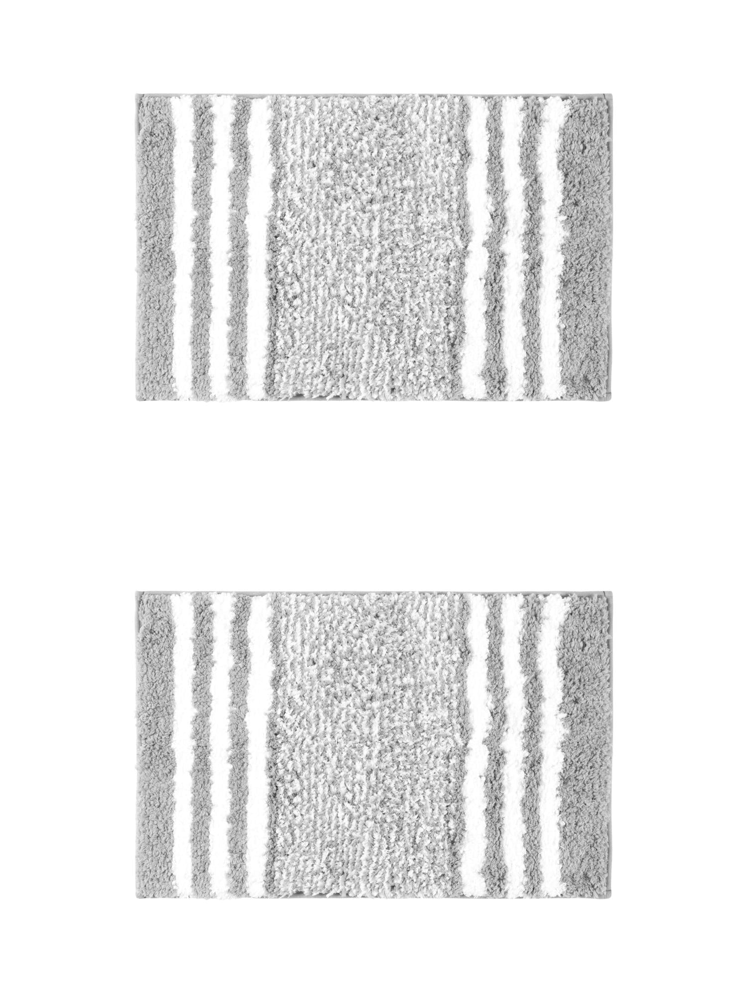 Unique Bargains 2 Pcs Microfiber Fluffy Striped Bath Rugs Non-Slip Absorbent Floor Mat Grey 16" x 24"/20" x 32"