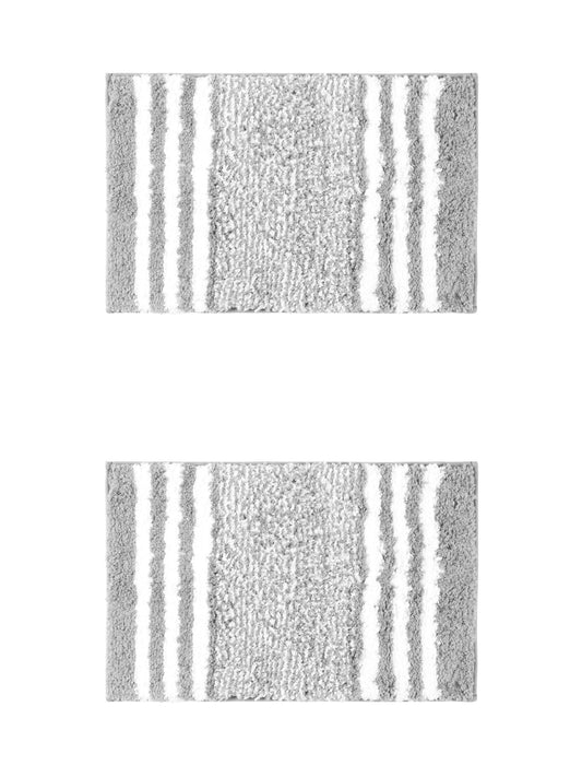 Unique Bargains 2 Pcs Microfiber Fluffy Striped Bath Rugs Non-Slip Absorbent Floor Mat Grey 16" x 24"/20" x 32"