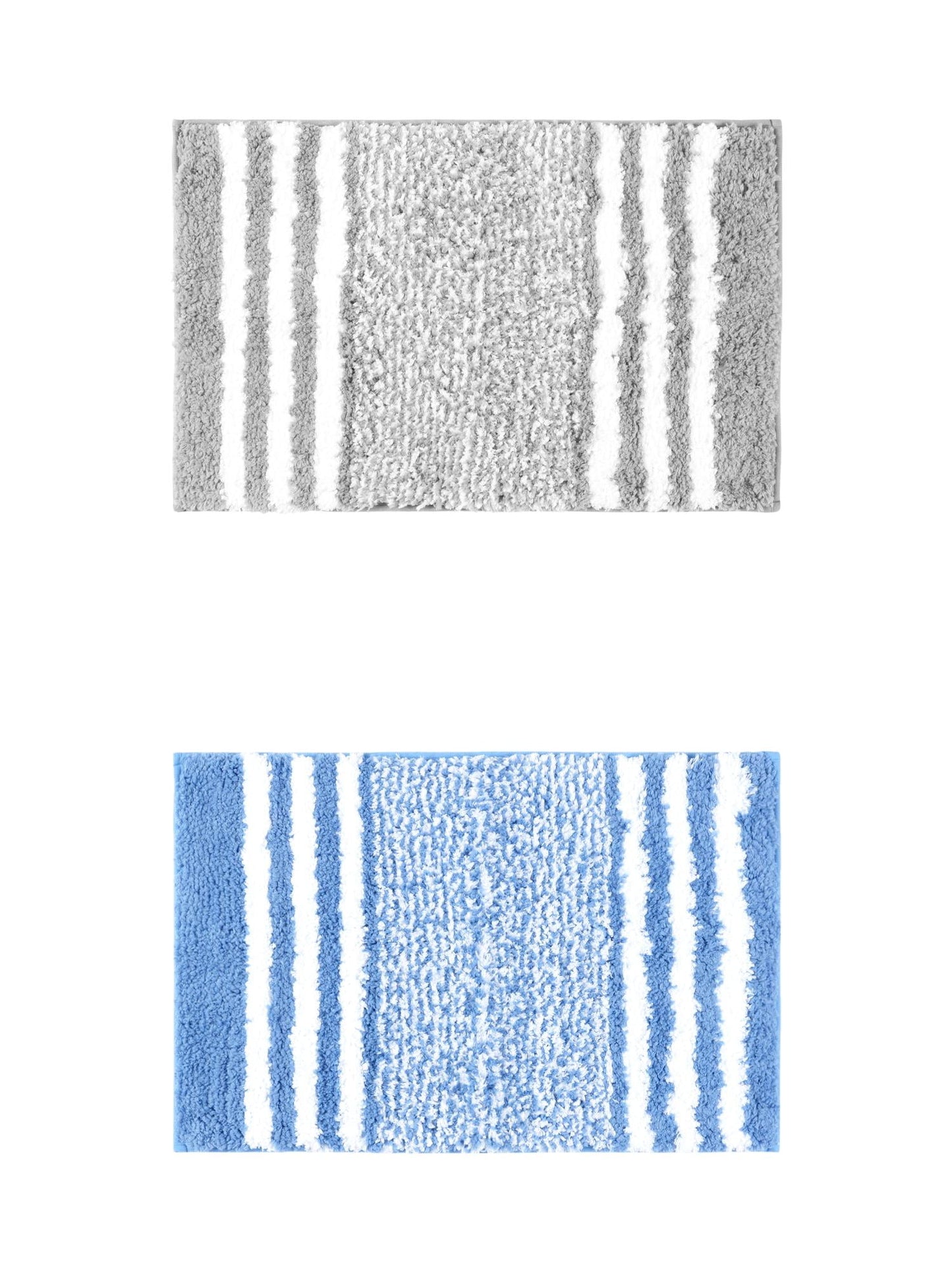 Unique Bargains 2 Pcs Microfiber Fluffy Striped Bath Rugs Non-Slip Absorbent Floor Mat Grey/Blue 16" x 24"