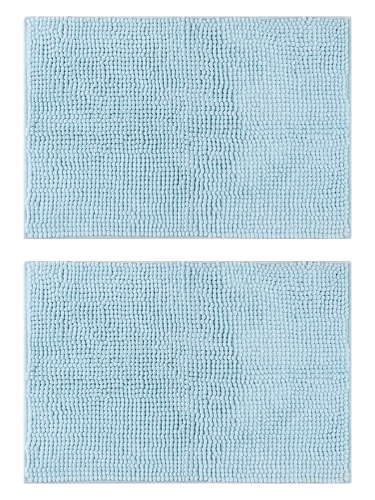 Unique Bargains 2 Pcs Microfiber Non-Slip Bathroom Mat Plush Fluffy Quick Dry Bath Rugs Blue 16" x 24"