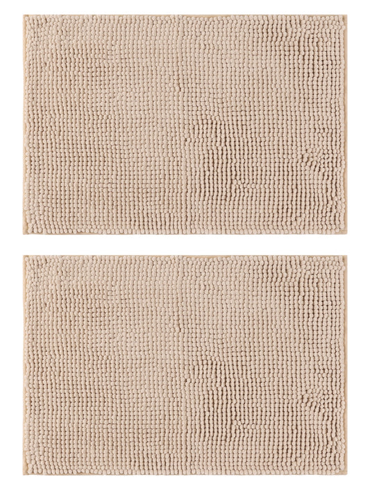 Unique Bargains 2 Pcs Microfiber Non-Slip Bathroom Mat Plush Fluffy Quick Dry Bath Rugs Khaki 16" x 24"